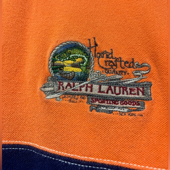 Polo Ralph Lauren Sporting Goods Orange and Navy Rugby Polo Shirt Men’s XXL - Picture 4 of 7